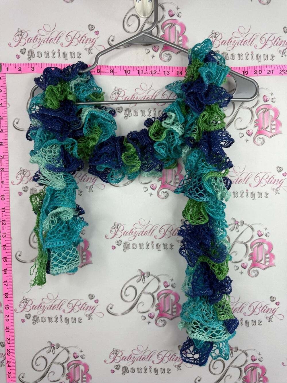 Scarf Y2K ruffle frilly crochet Lightweight Blue Green Ruffle Scarf -